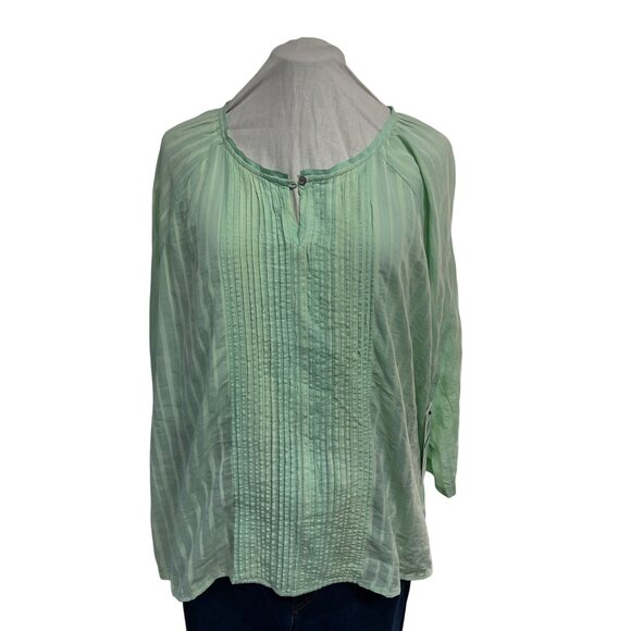 NWT Calvin Klein Light Green Gauze Cotton Pintuck Blouse Top Size XL - Picture 2 of 6